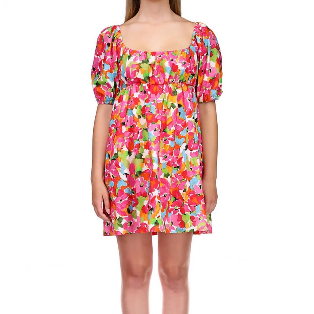 Sanctuary Puff Sleeve Floral Babydoll Dress Geranium Small Summer Feminine NWT